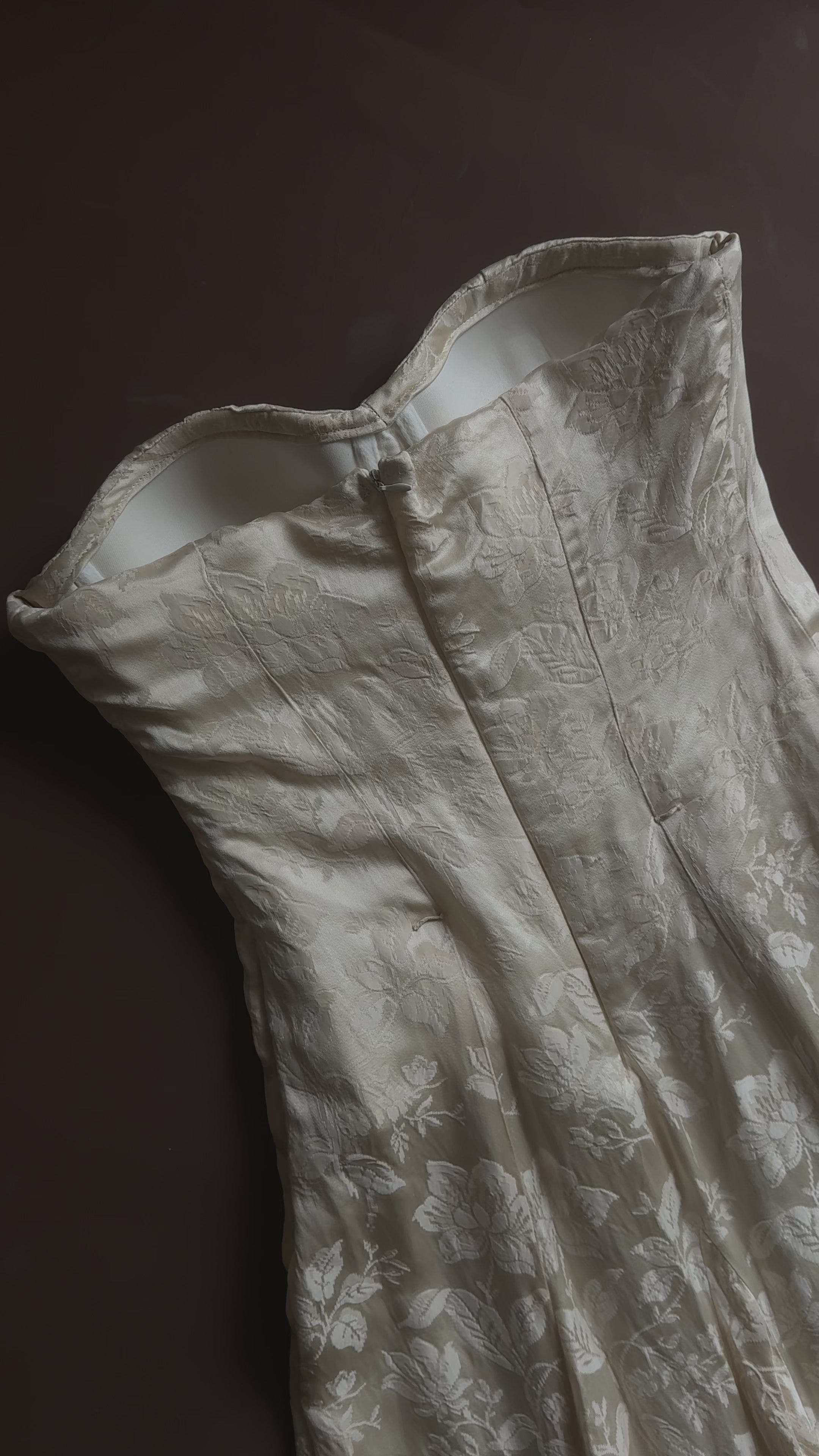 1940s Floral Brocade Sweetheart Gown with Detachable Train