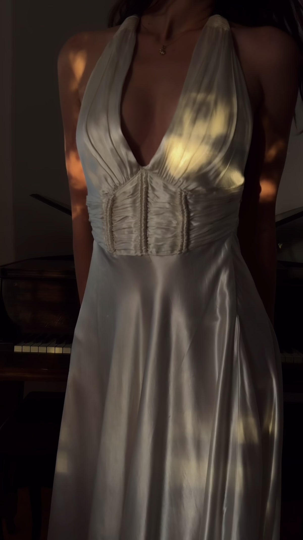 1930s Ruched Waist Halter Gown, USA