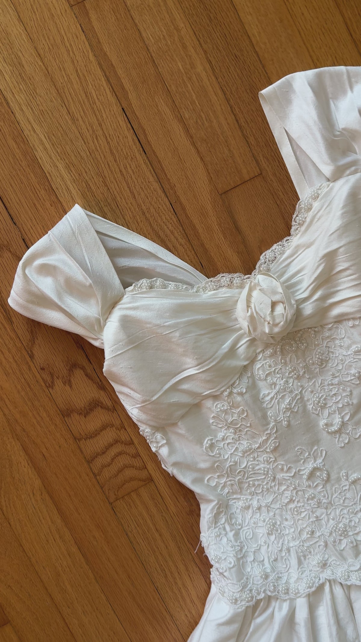 1990s Silk Embellished Lace Rosette Gown, USA