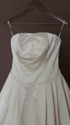 1990s Silk Strapless Drop-Waist Pleated Ball Gown