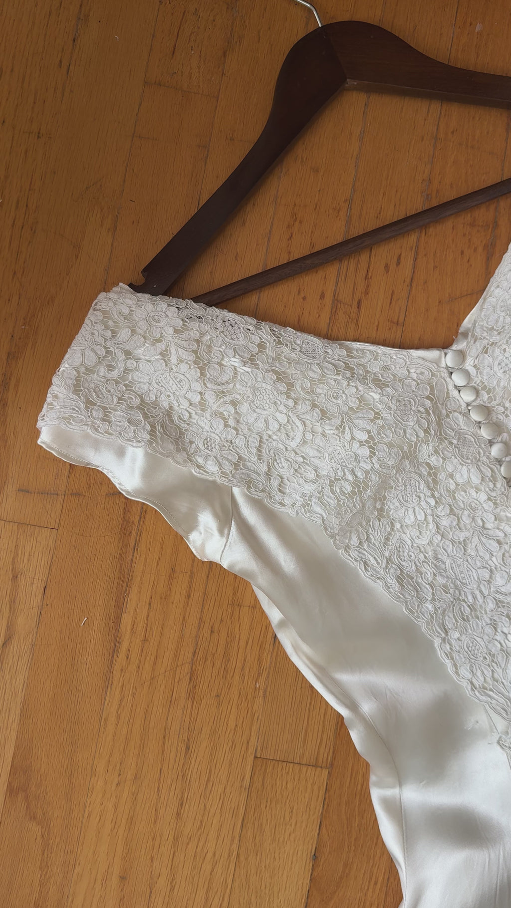 1940s Liquid Silk & Alençon Lace Portrait Gown