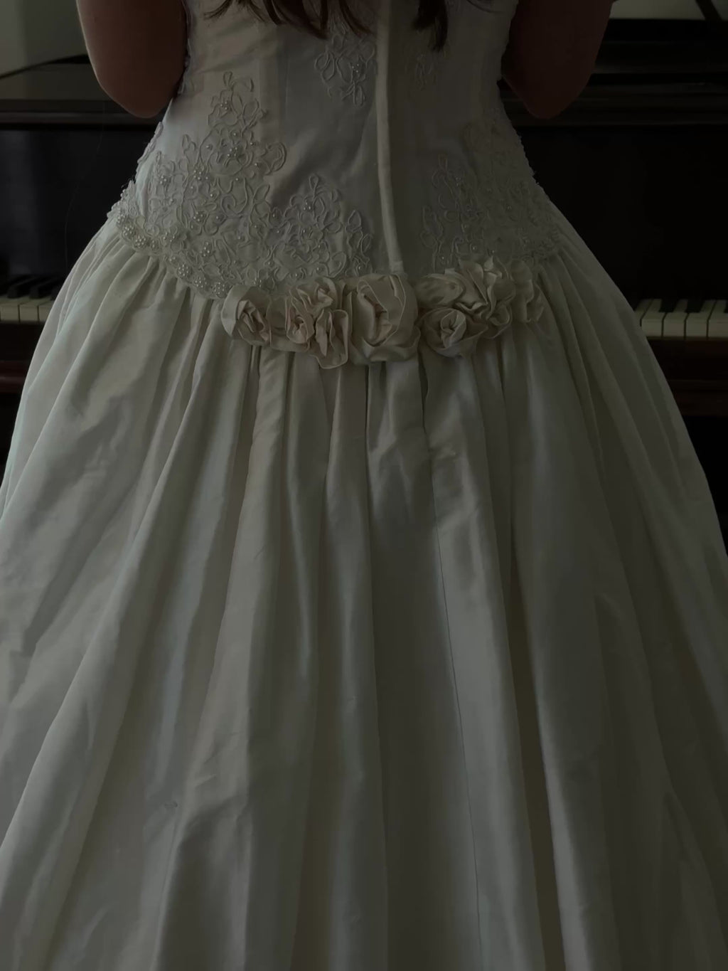 1990s Silk Embellished Lace Rosette Gown, USA