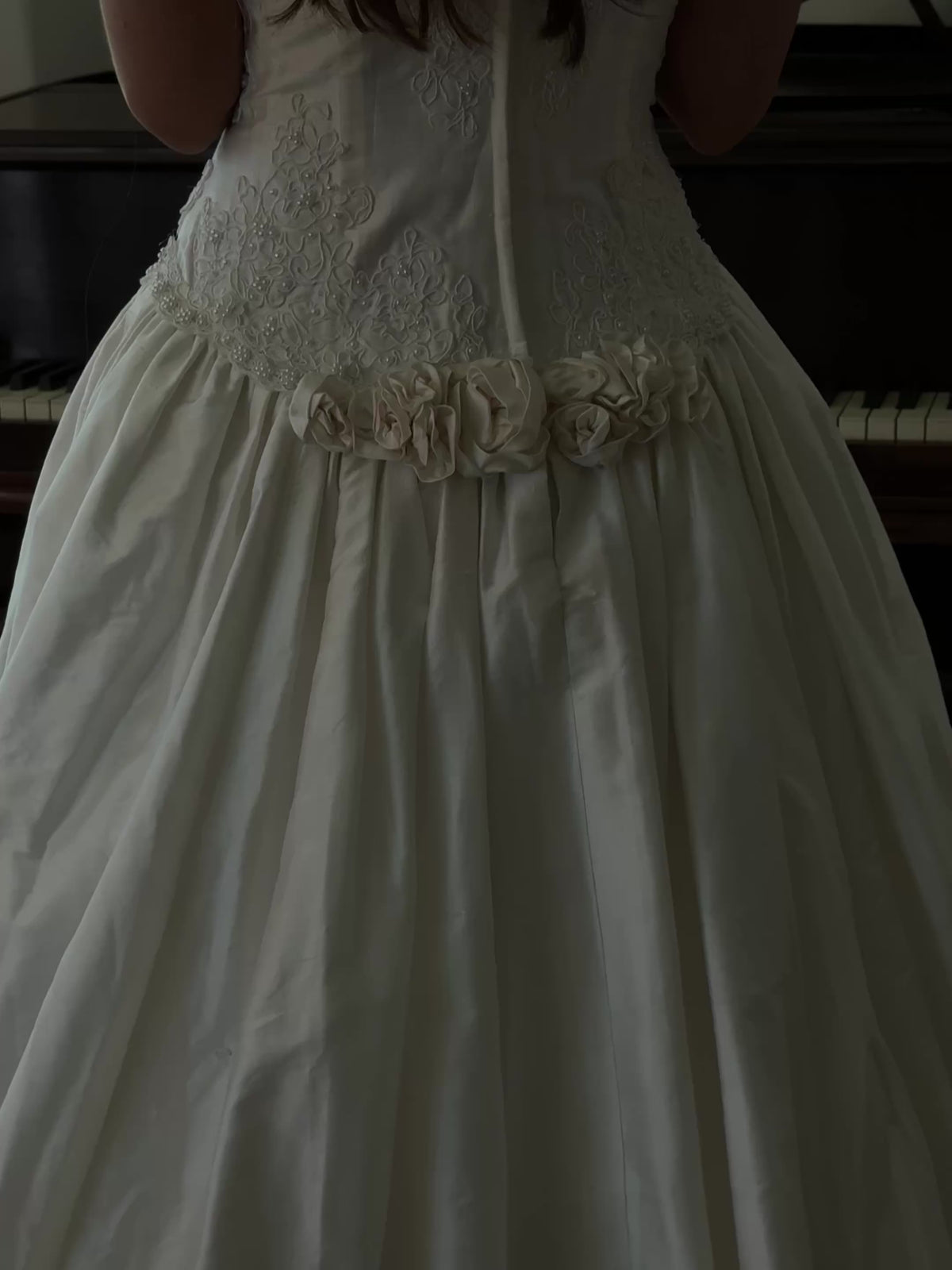 1990s Silk Embellished Lace Rosette Gown, USA