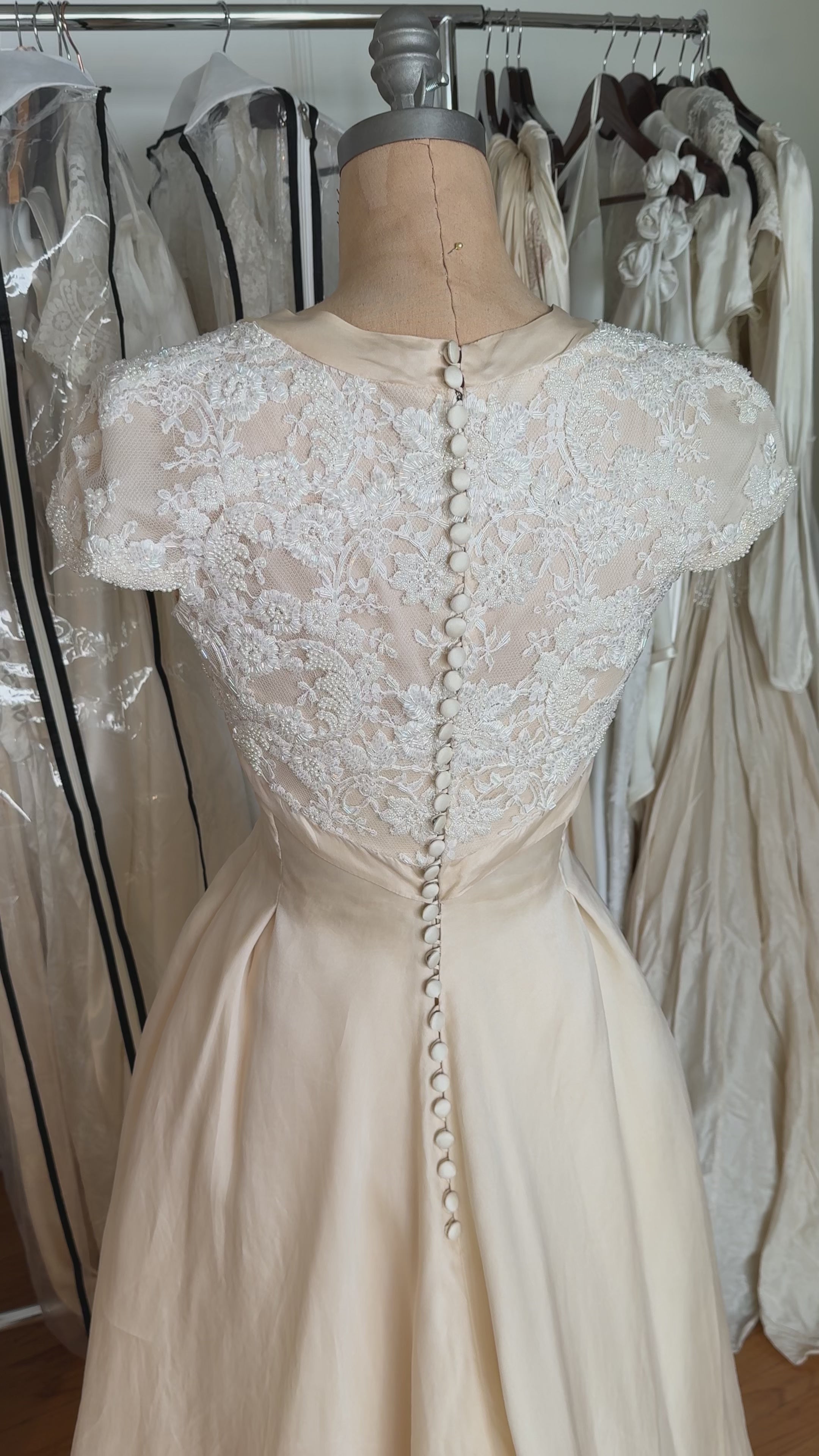 1950s Italian Silk & Beaded Bodice Gown