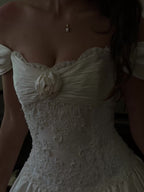 1990s Silk Embellished Lace Rosette Gown, USA