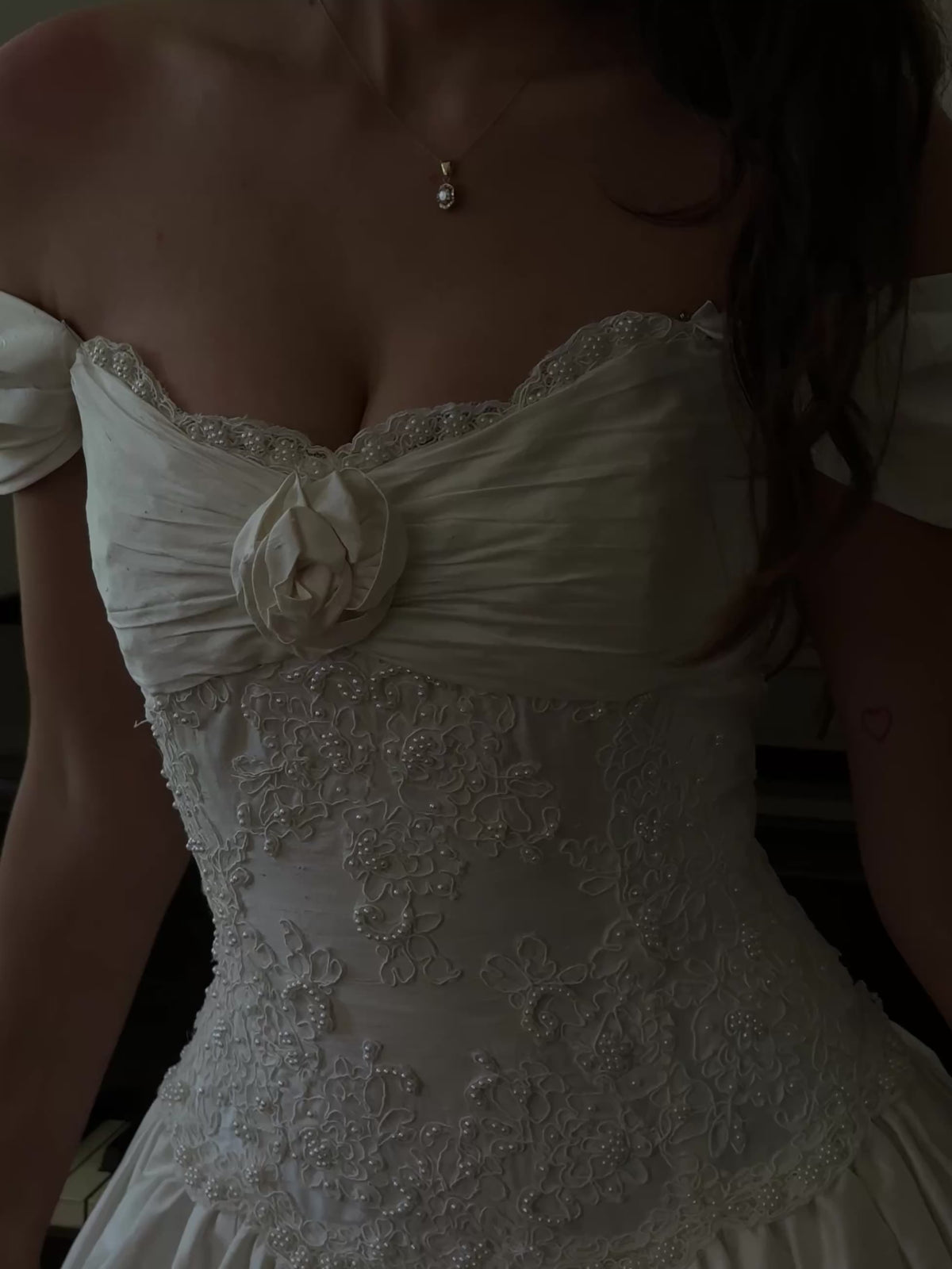 1990s Silk Embellished Lace Rosette Gown, USA