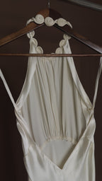 1930s Satin Backless Spiral Halter Gown