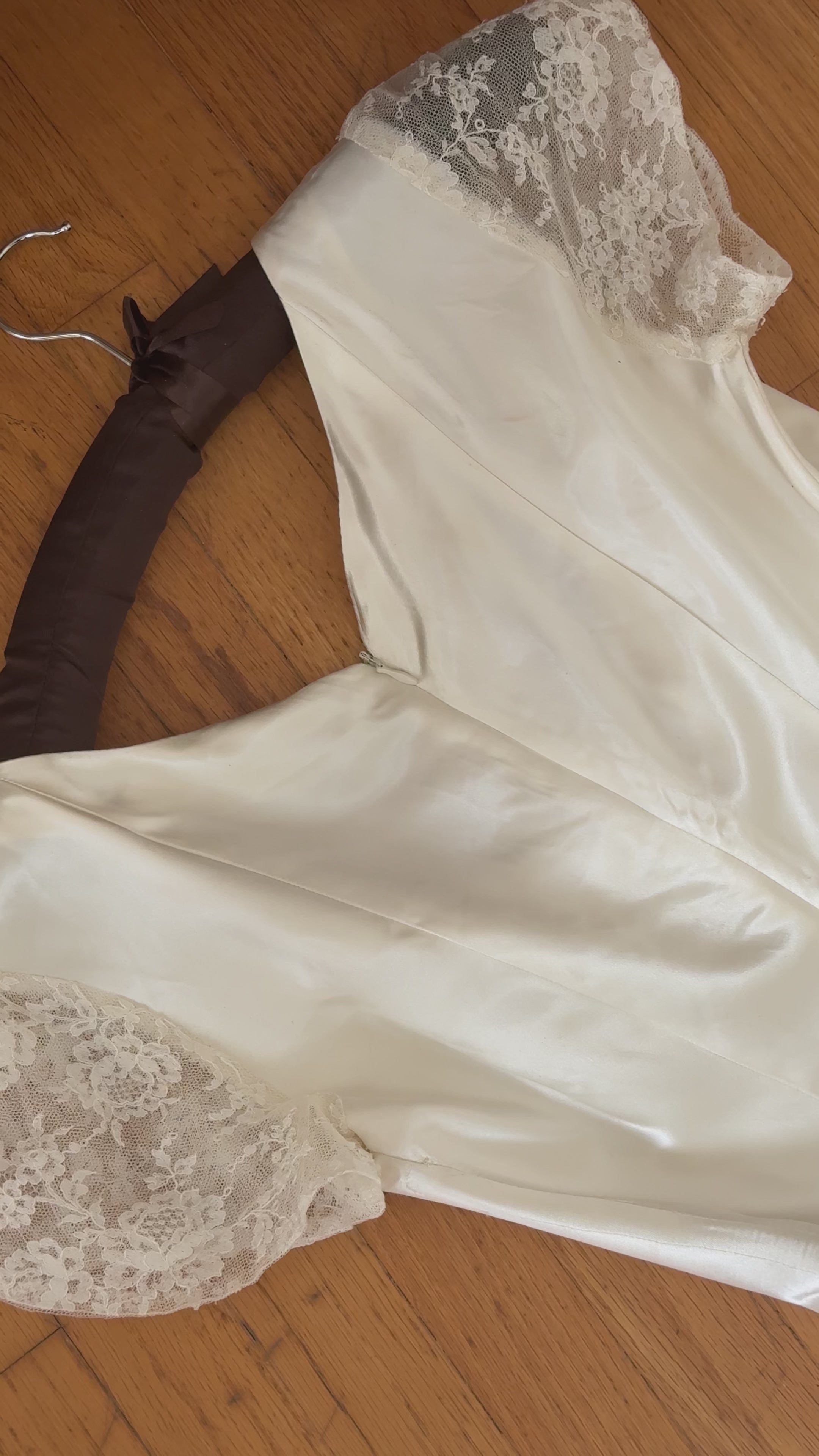 1950s Liquid Silk & Lace Bow Gown