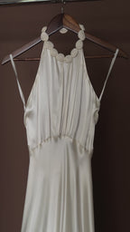 1930s Satin Backless Spiral Halter Gown