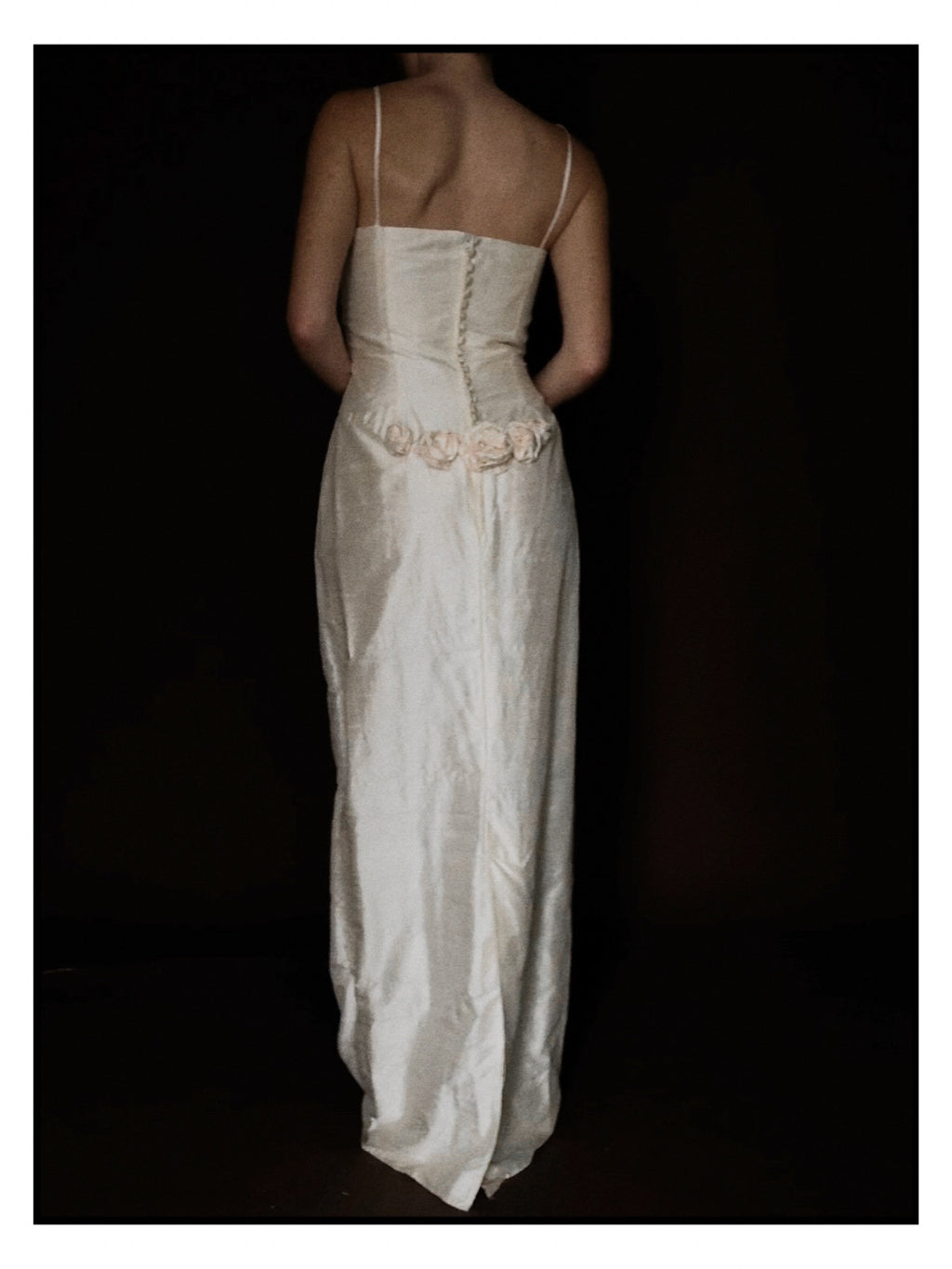 1990s Raw Silk Rosette Sheath Gown