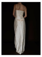1990s Raw Silk Rosette Sheath Gown