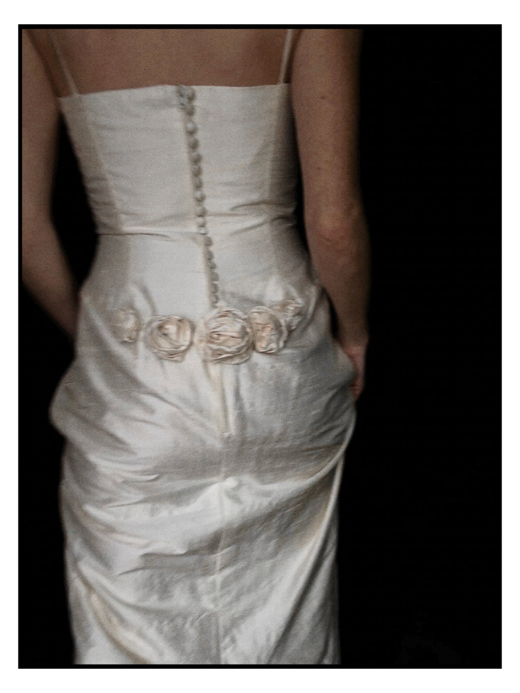1990s Raw Silk Rosette Sheath Gown