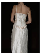 1990s Raw Silk Rosette Sheath Gown