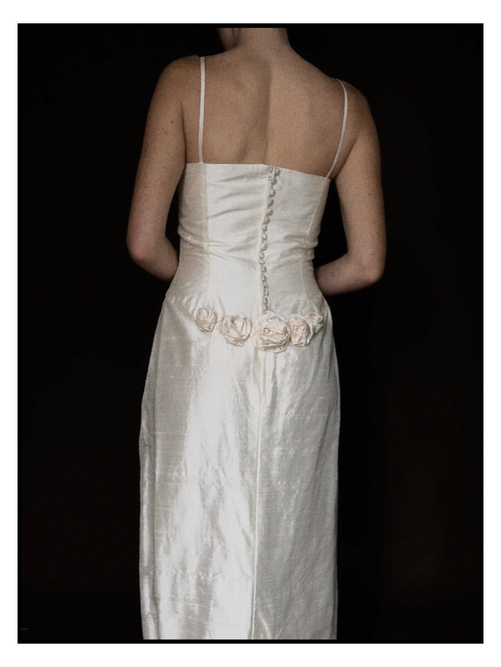 1990s Raw Silk Rosette Sheath Gown