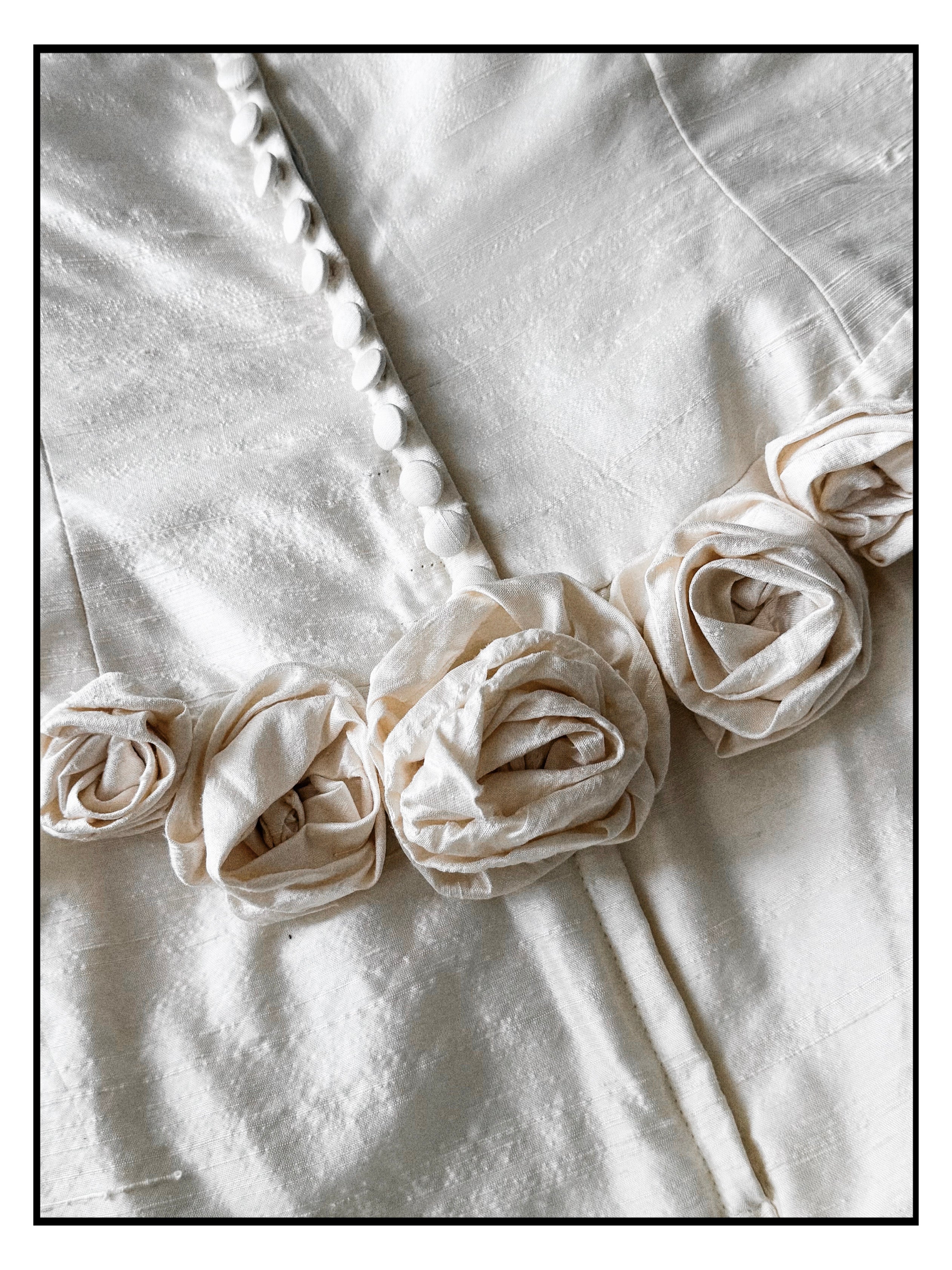 1990s Raw Silk Rosette Sheath Gown